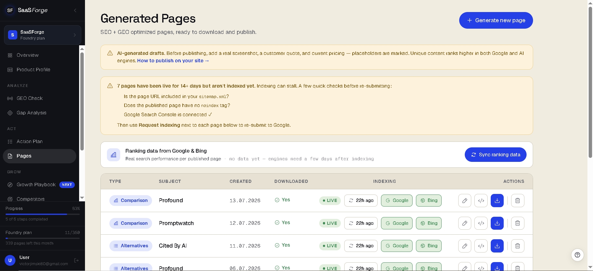 SaaSForge Generated Pages — SEO- and GEO-optimised pages ready to publish